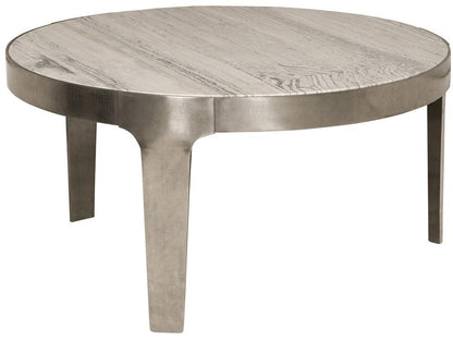 Vanguard Furniture - Noa Round Cocktail Table - Aged Silver Metal and Travertine - P615C1 veiw 2