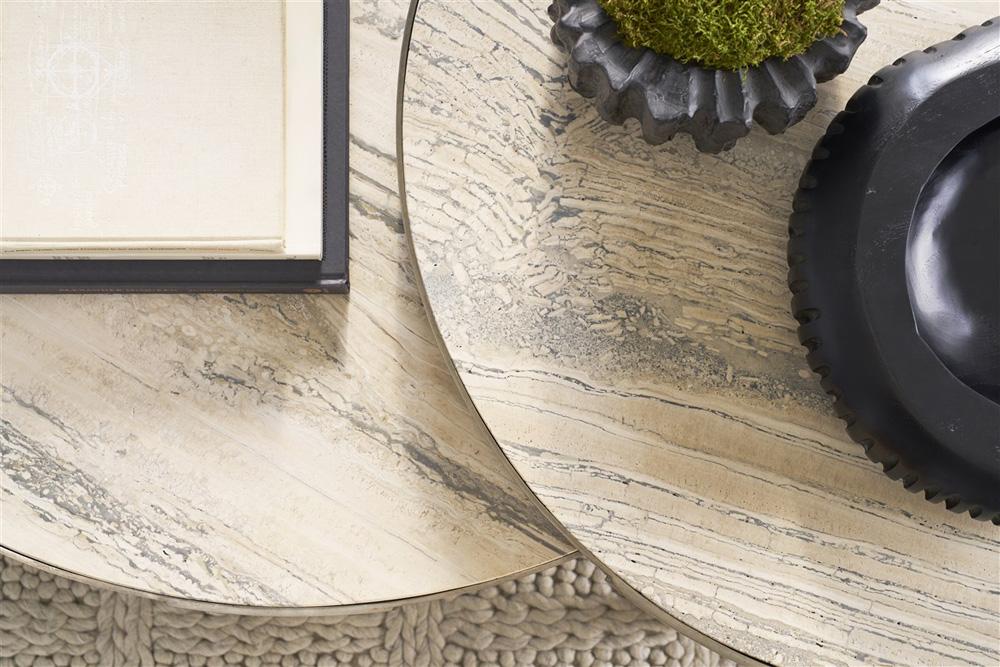 Vanguard Furniture - Noa Round Cocktail Table - Aged Silver Metal and Travertine - P615C1 veiw 3