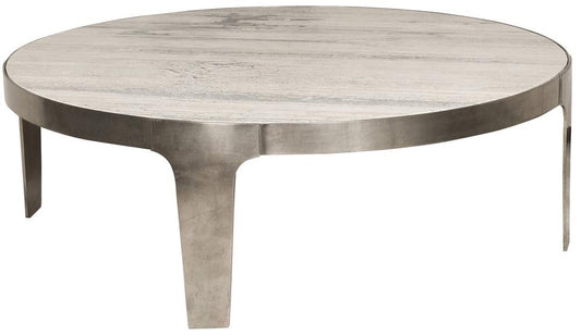Vanguard Furniture - Noa Round Cocktail Table - Aged Silver Metal and Travertine - P615C veiw 1