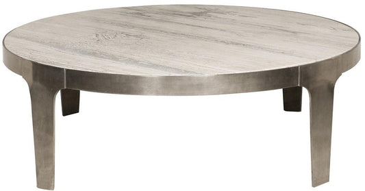 Vanguard Furniture - Noa Round Cocktail Table - Aged Silver Metal and Travertine - P615C veiw 2
