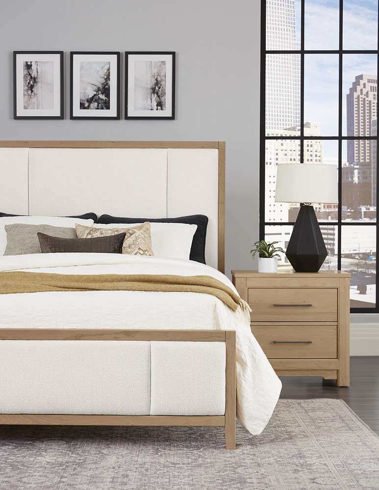 Vaughan Bassett - Crafted Cherry - Artisan and Post Queen Upholstered Bed in White Fab - 154-551-155-922 veiw 6