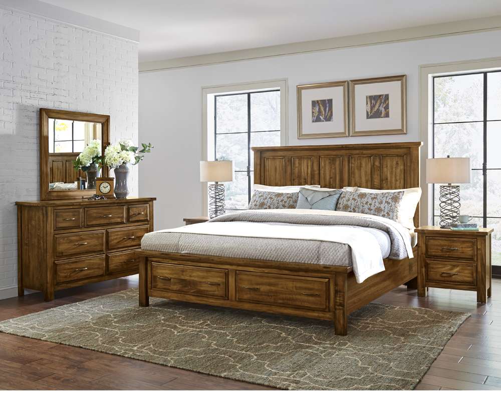 Vaughan Bassett - Maple Road Queen Mansion Bed With Storage Footboard in Antique Amish - 118-559-050B-502-555 veiw 4