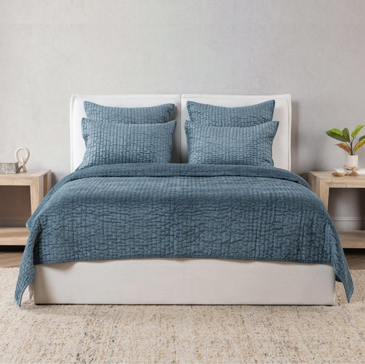 Villa by Classic Home - Bari Queen Quilt - Stone Blue - V310082 view 2