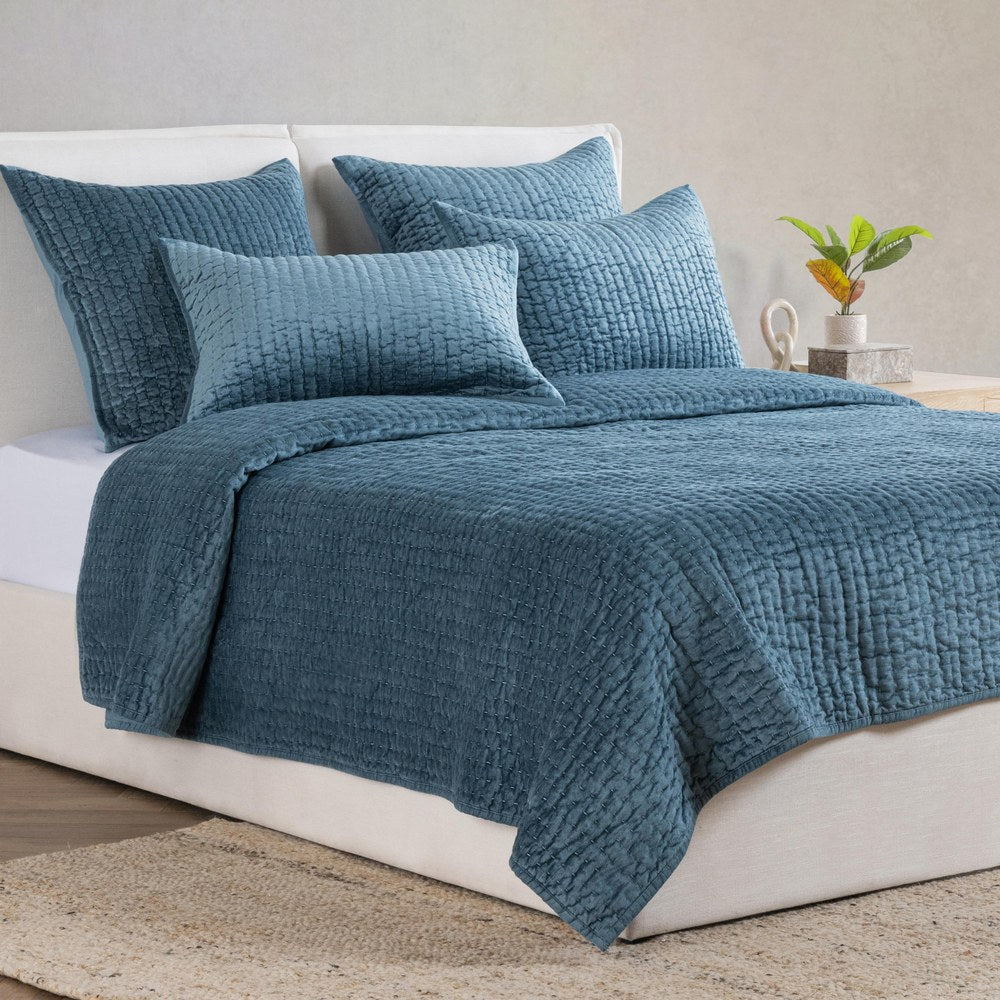 Villa by Classic Home - Bari Queen Quilt - Stone Blue - V310082 view 4