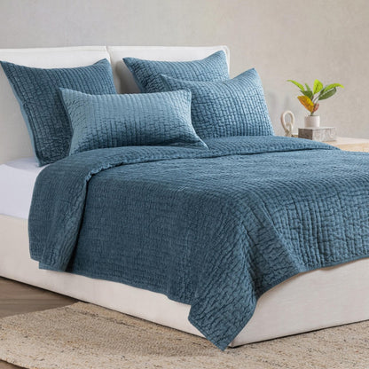 Villa by Classic Home - Bari Queen Quilt - Stone Blue - V310082 view 4