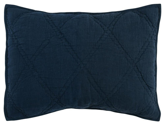 Villa by Classic Home - Casi 100% Belgian Flax Linen Midnight Blue Standard Sham  - 26W - Midnight Blue  - V240107 veiw 1