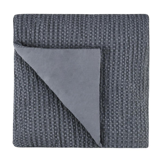 Villa by Classic Home - Colorman Cotton Linen Blend Fabric Marina Blue King Quilt - 108W - Marina Blue - V280100 veiw 1