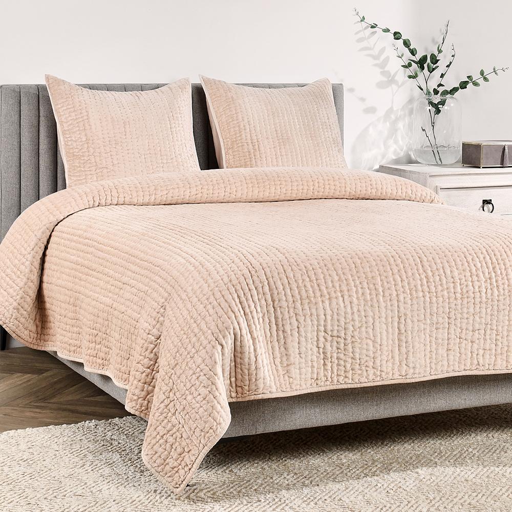 Villa by Classic Home - Dimitry 3-Piece 100% Rayon Velvet Nude King Quilt  - Beige - BEDQ529Q veiw 3