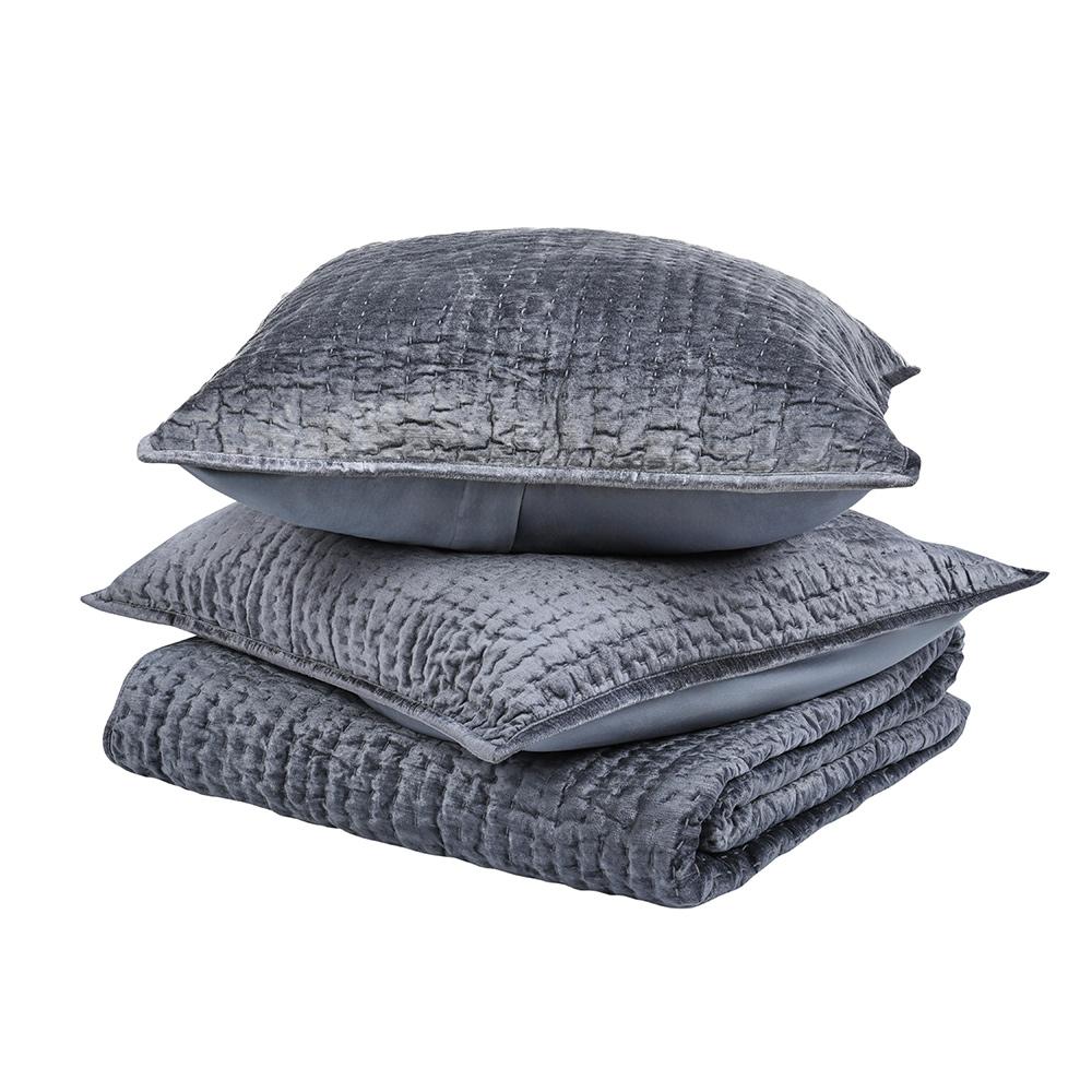 Villa by Classic Home - Dimitry 3-Piece Velvet Fabric Sea Fog Queen Quilt Set - Blue - BEDQ525Q veiw 1