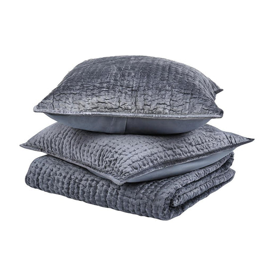 Villa by Classic Home - Dimitry 3-Piece Velvet Fabric Sea Fog Queen Quilt Set - Blue - BEDQ525Q veiw 1