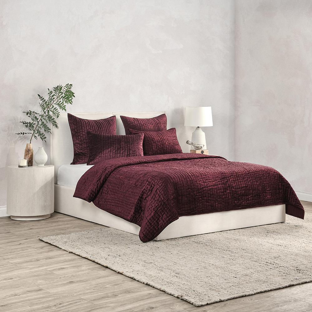 Villa by Classic Home - Dimitry Velvet Fabric Port Queen Quilt - Red - V180044 veiw 2