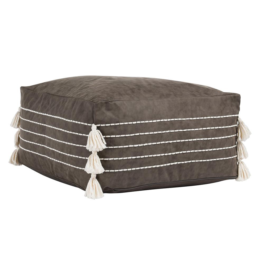 Villa by Classic Home - Ezekiel Vegan Leather Indoor Pouf - Brown - VP10023 veiw 1