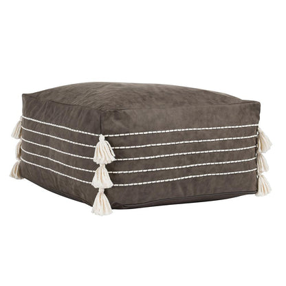 Villa by Classic Home - Ezekiel Vegan Leather Indoor Pouf - Brown - VP10023 veiw 1