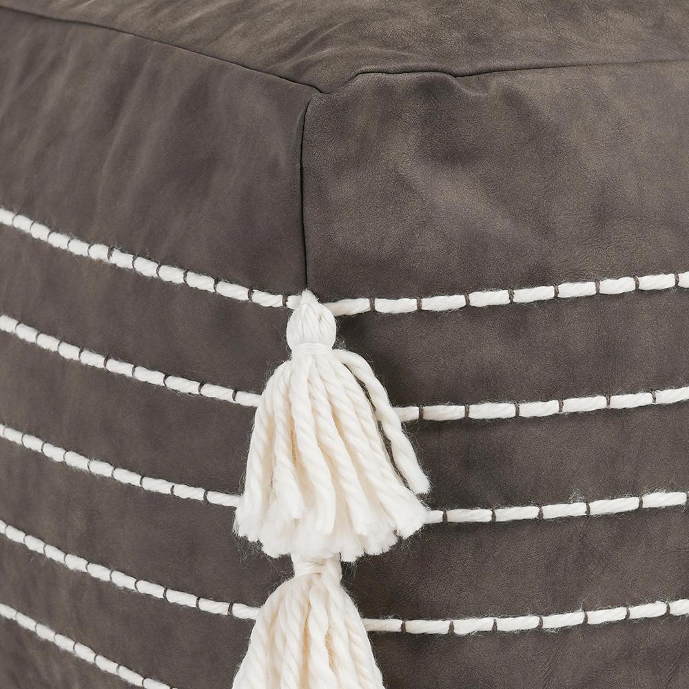 Villa by Classic Home - Ezekiel Vegan Leather Indoor Pouf - Brown - VP10023 veiw 3