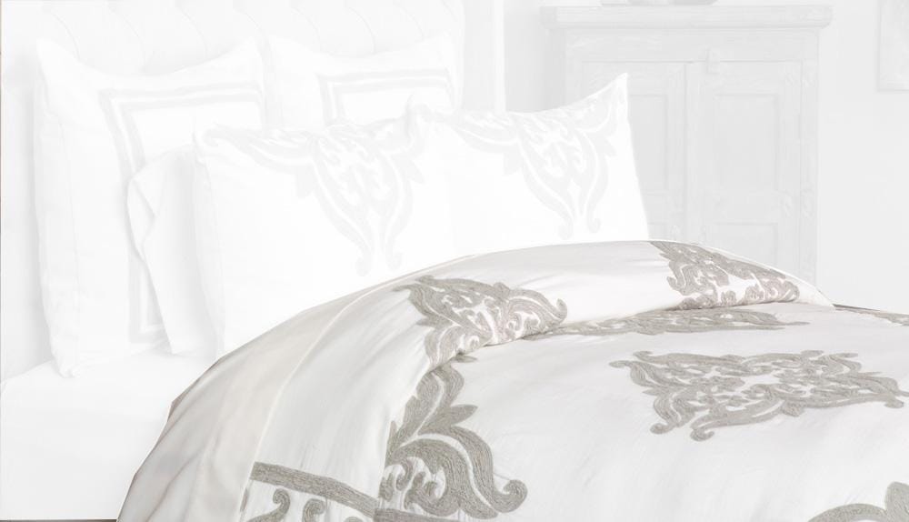 Villa by Classic Home - Kent 100% Cotton Embroidered King Duvet , Ivory   - 108W - Ivory - V022353 veiw 1