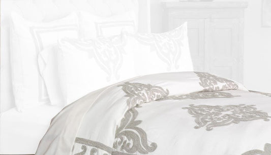 Villa by Classic Home - Kent 100% Cotton Embroidered Queen Duvet , Ivory   - 92W - Ivory - V011852 veiw 1