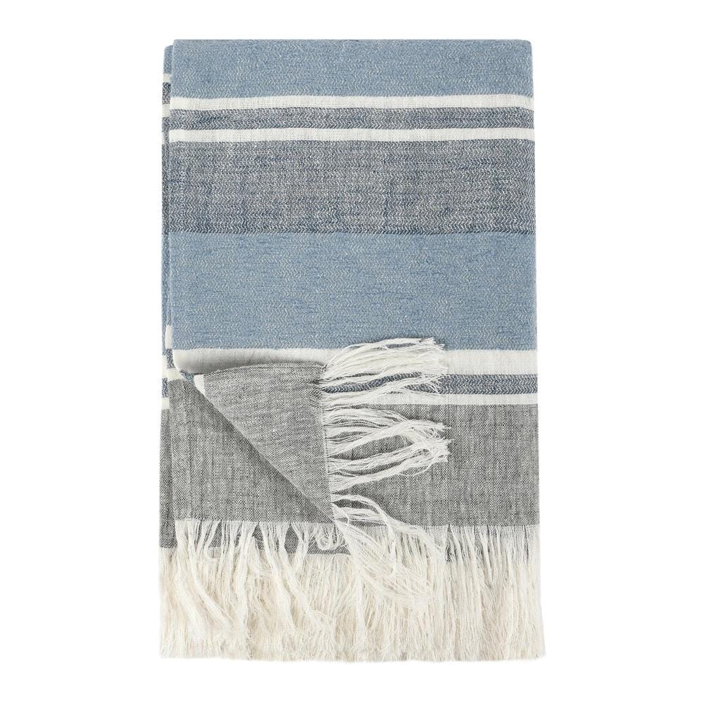 Villa by Classic Home - Lima 100% Belgian Linen Blue 50inX70in Throw Blanket Blanket - 50W - Blue - V280024 veiw 1