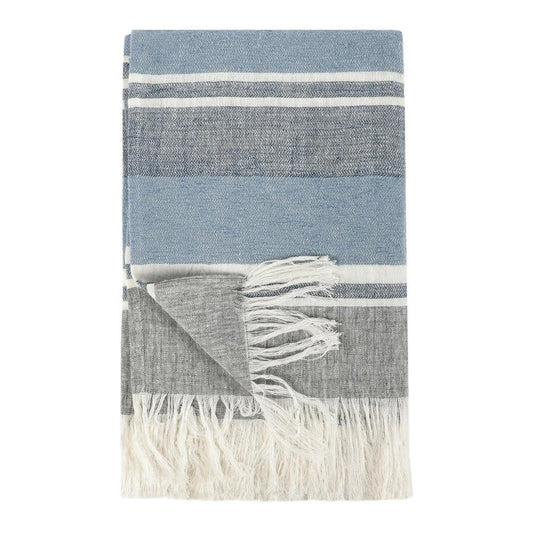 Villa by Classic Home - Lima 100% Belgian Linen Blue 50inX70in Throw Blanket Blanket - 50W - Blue - V280024 veiw 1