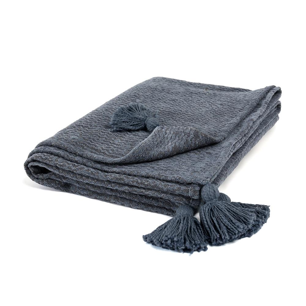 Villa by Classic Home - Misty 100% Cotton 50inX70in Throw Blanket Blanket In Blue   - 50W - Saltwater Blue - V211082 veiw 1