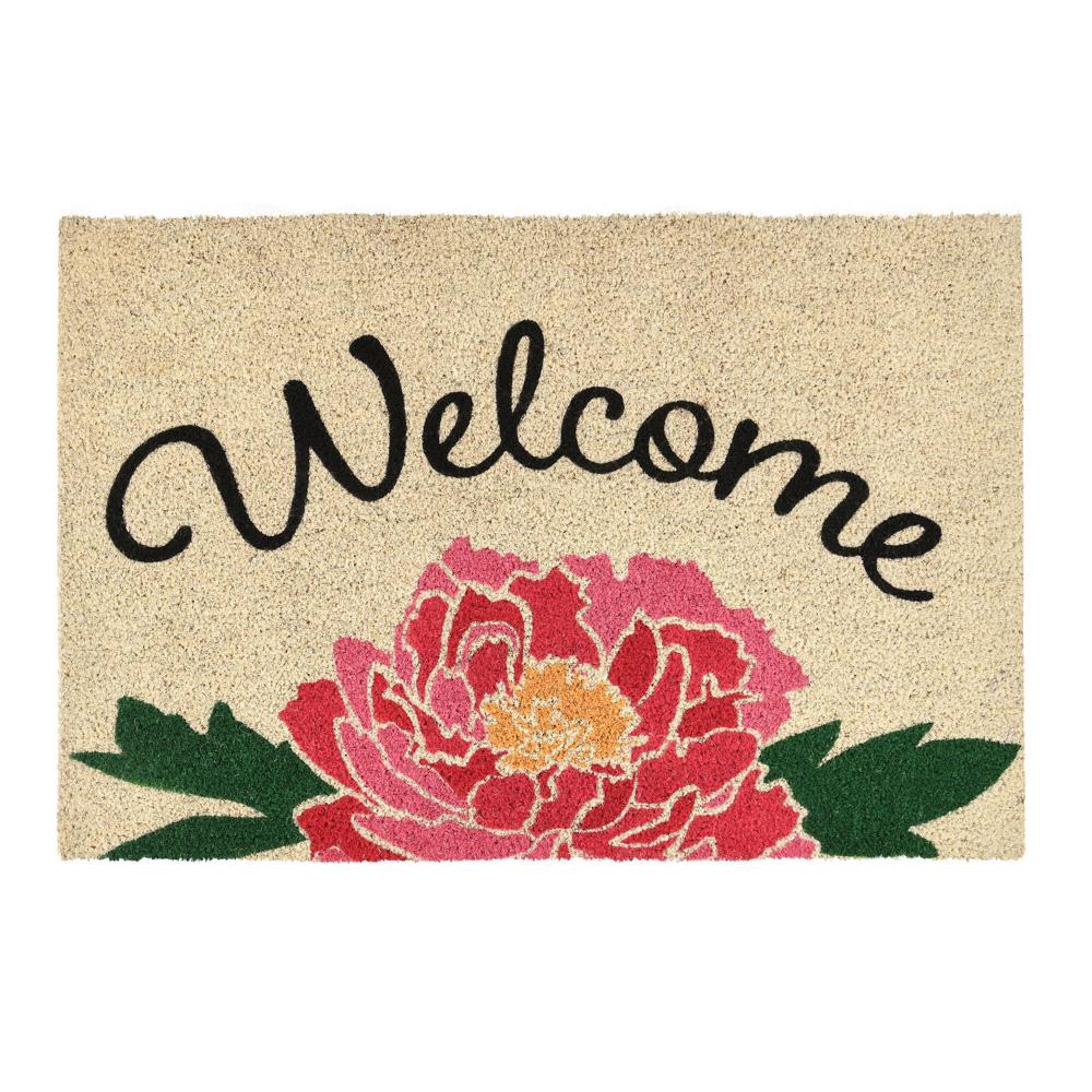 Villa by Classic Home - Peony Welcome 24inX36in Doormat Choir Front And Pvc Backing Pink And Sand - 24W - Rug - 30182924 veiw 1