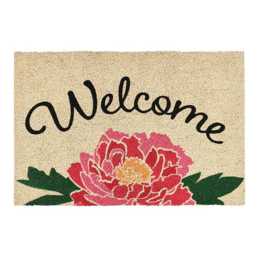 Villa by Classic Home - Peony Welcome 24inX36in Doormat Choir Front And Pvc Backing Pink And Sand - 24W - Rug - 30182924 veiw 1