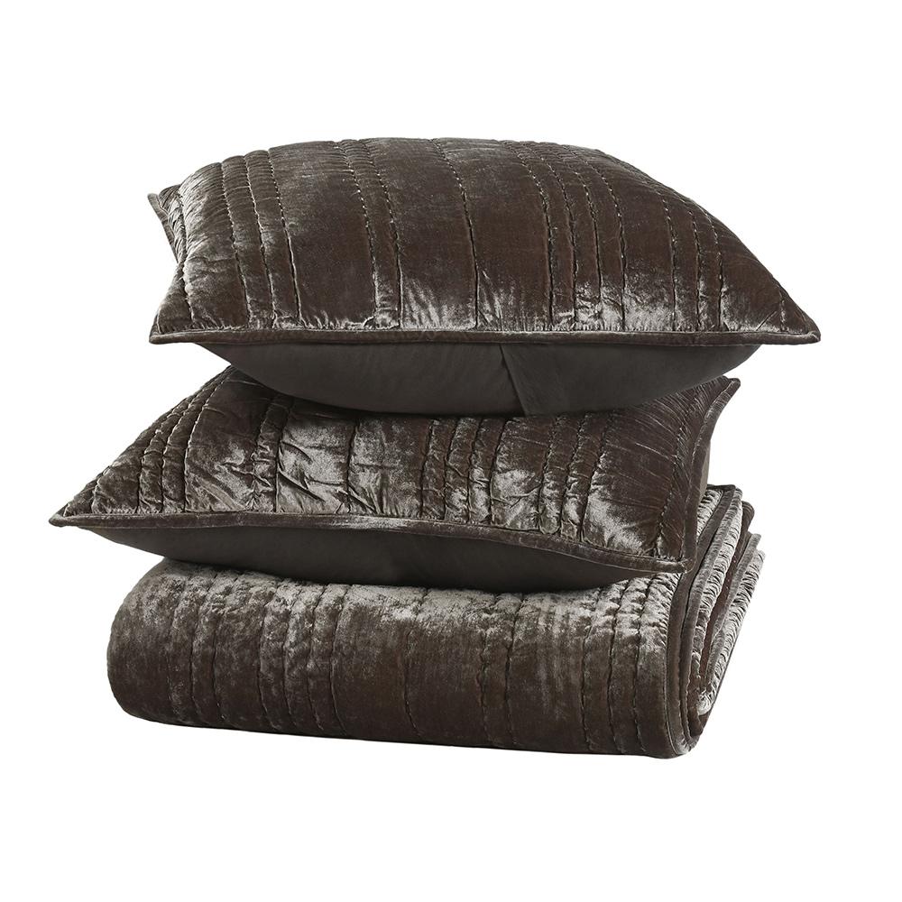 Villa by Classic Home - Seville 4-Piece Velvet Fabric Sable King Quilt Set - Sable - BEDQ371K veiw 1