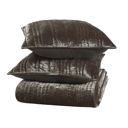Villa by Classic Home - Seville 4-Piece Velvet Fabric Sable King Quilt Set - Sable - BEDQ371K veiw 1