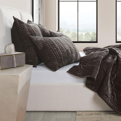 Villa by Classic Home - Seville 4-Piece Velvet Fabric Sable King Quilt Set - Sable - BEDQ371K veiw 3