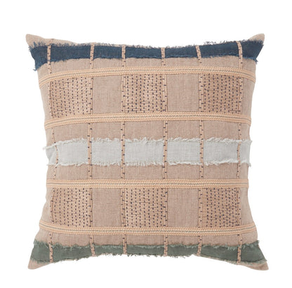 Villa by Classic Home - Stratton Belgian Linen Throw Pillow - Natural/Blue Multi - V260054 view 1