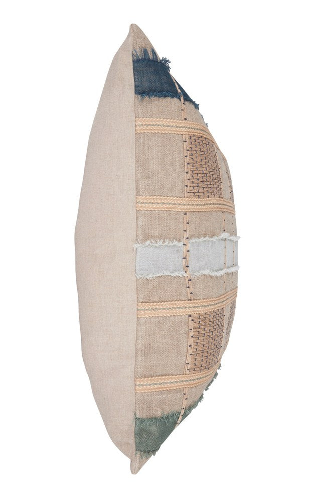 Villa by Classic Home - Stratton Belgian Linen Throw Pillow - Natural/Blue Multi - V260054 view 4
