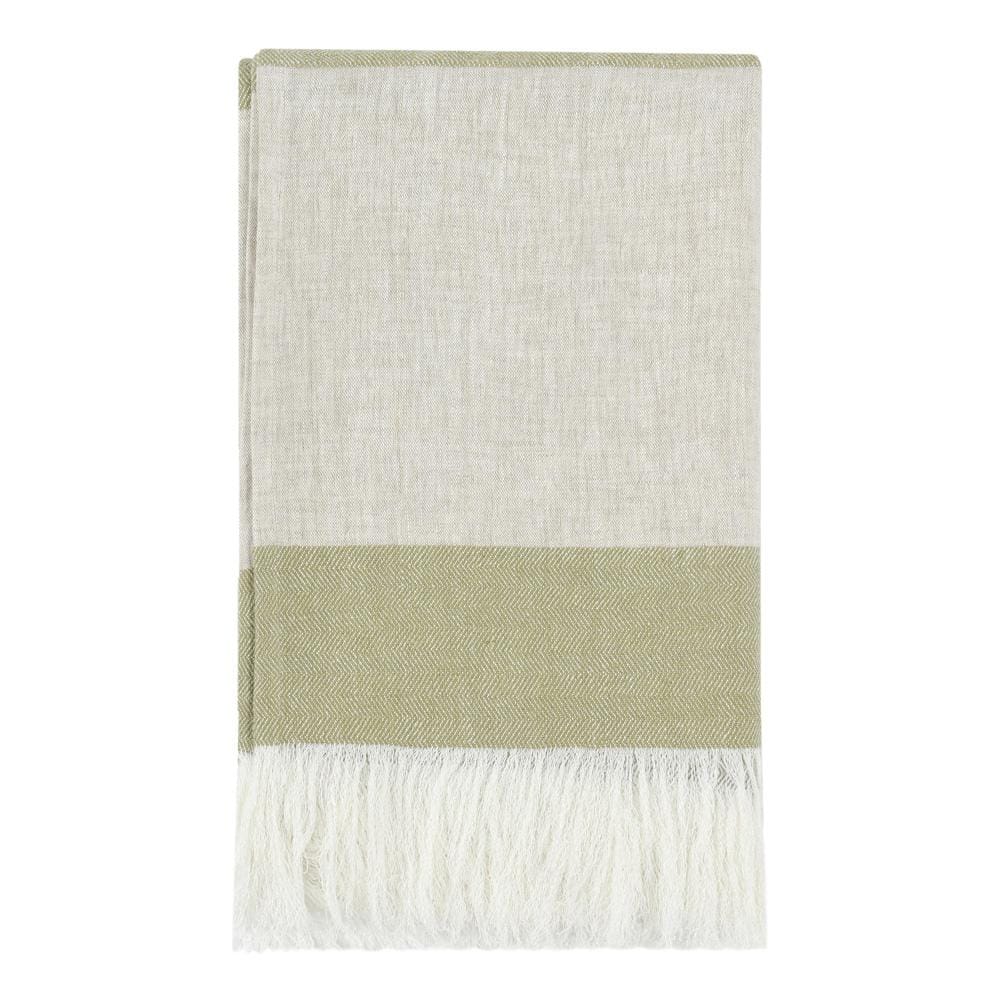 Villa by Classic Home - Talara 100% Belgian Linen Green Multicolor 50inX70in Throw Blanket Blanket - 50W - Green - V280025 veiw 1
