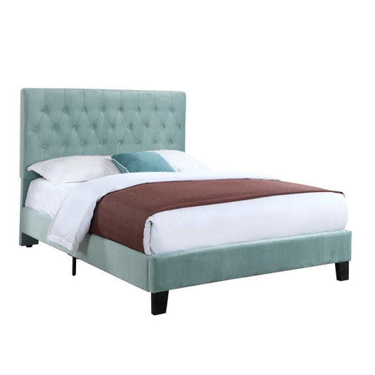 Wallace & Bay - Bates Aqua Velvet Twin Upholstered Bed with Tufted, Padded Headboard, And Platform-Style Base - B510019 veiw 1