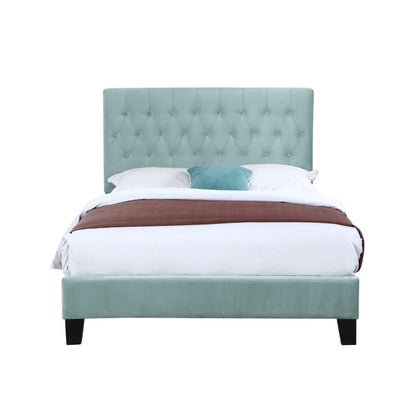 Wallace & Bay - Bates Aqua Velvet Twin Upholstered Bed with Tufted, Padded Headboard, And Platform-Style Base - B510019 veiw 5