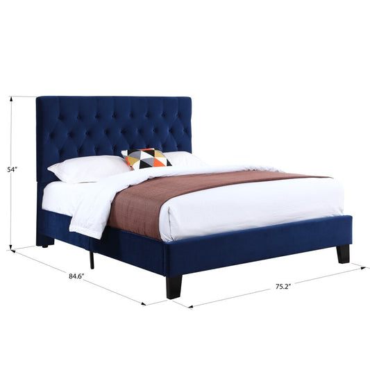 Wallace & Bay - Bates Cobalt Velvet Cal King Upholstered Bed with Tufted, Padded Headboard, And Platform-Style Base - B510027 veiw 2