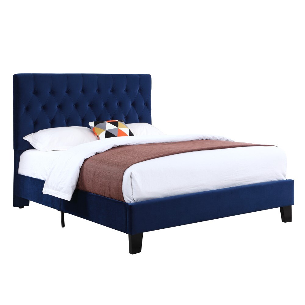 Wallace & Bay - Bates Cobalt Velvet Cal King Upholstered Bed with Tufted, Padded Headboard, And Platform-Style Base - B510027 veiw 6