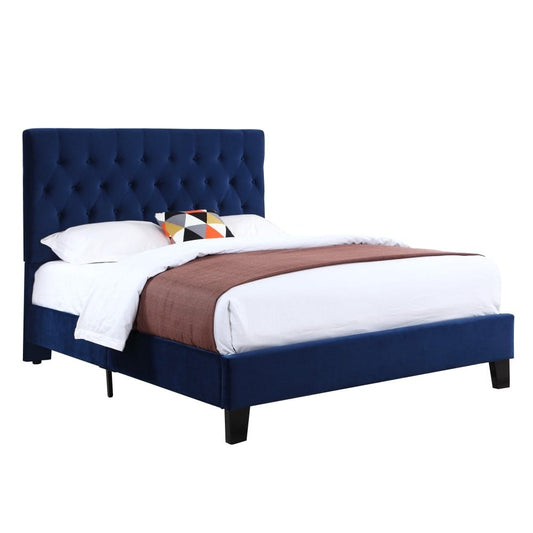 Wallace & Bay - Bates Cobalt Velvet Queen Upholstered Bed with Tufted, Padded Headboard, And Platform-Style Base - B510024 veiw 1