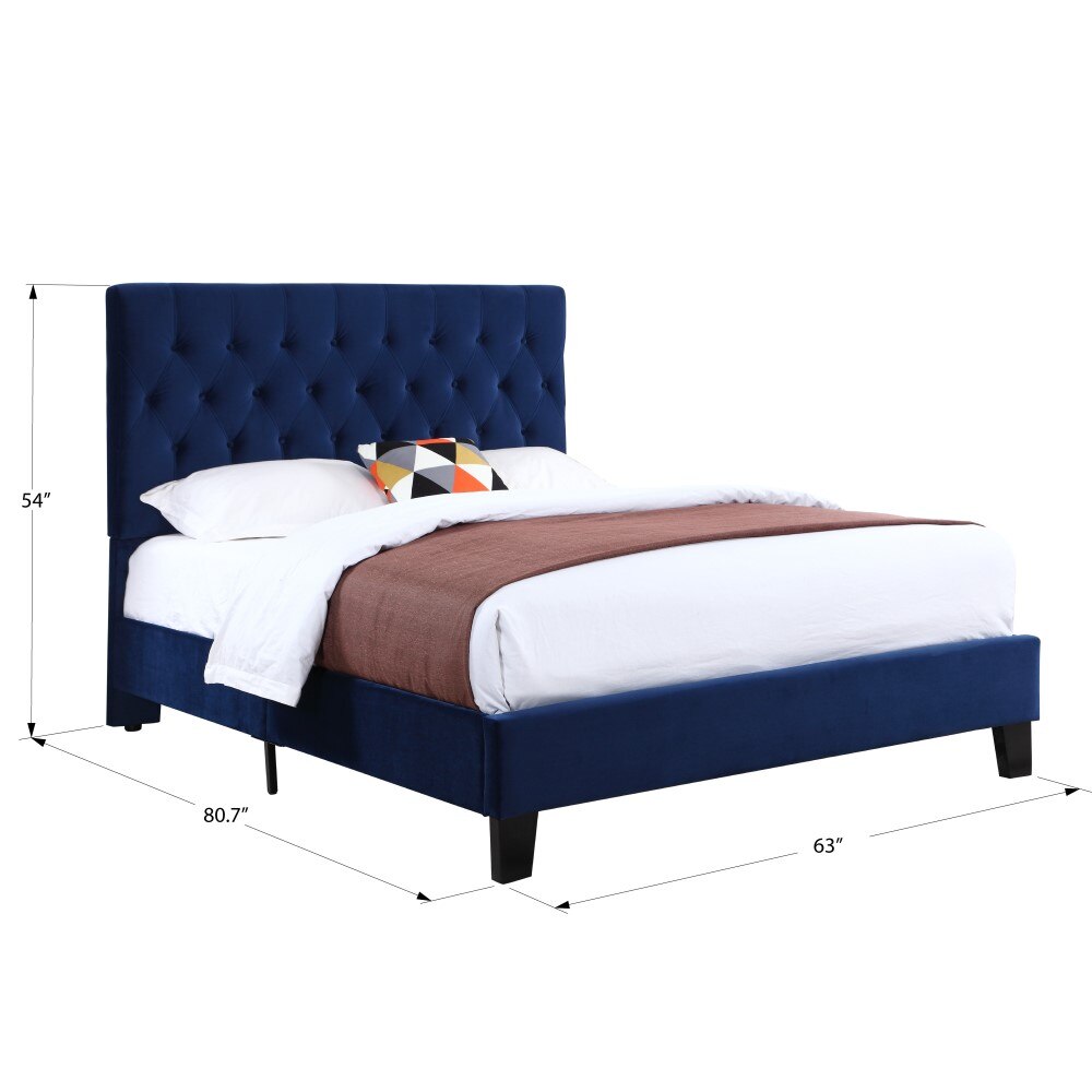 Wallace & Bay - Bates Cobalt Velvet Queen Upholstered Bed with Tufted, Padded Headboard, And Platform-Style Base - B510024 veiw 2