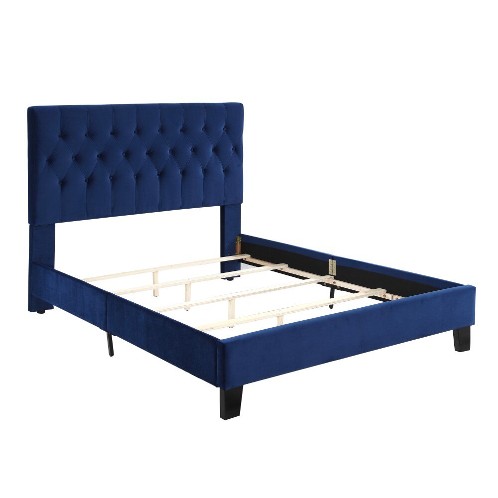 Wallace & Bay - Bates Cobalt Velvet Queen Upholstered Bed with Tufted, Padded Headboard, And Platform-Style Base - B510024 veiw 6