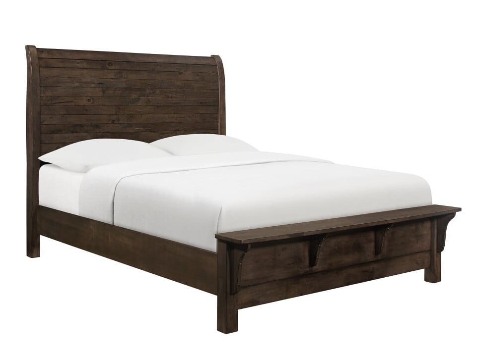 Wallace & Bay - Bonilla Gray Brown Queen Bed with Curved Plank Headboard And Built-In Bench Footboard - B510078 veiw 1