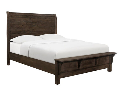 Wallace & Bay - Bonilla Gray Brown Queen Bed with Curved Plank Headboard And Built-In Bench Footboard - B510078 veiw 1