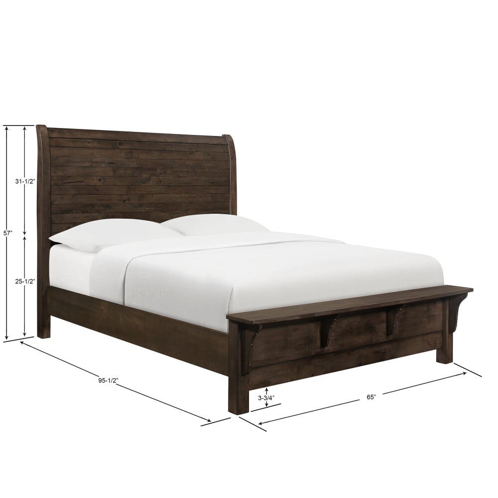 Wallace & Bay - Bonilla Gray Brown Queen Bed with Curved Plank Headboard And Built-In Bench Footboard - B510078 veiw 2