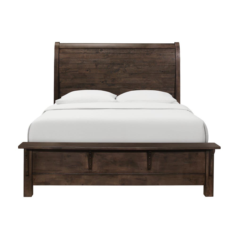 Wallace & Bay - Bonilla Gray Brown Queen Bed with Curved Plank Headboard And Built-In Bench Footboard - B510078 veiw 5