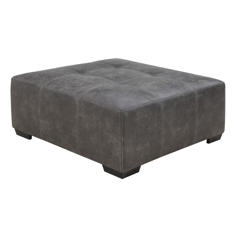 Wallace & Bay - Bright Charcoal Tweed and Faux Leather Ottoman with Tufted Top, Contrast Stitching, And Block Feet - U510444 veiw 1