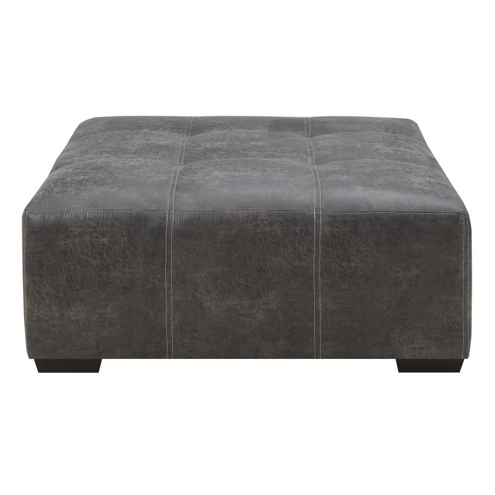 Wallace & Bay - Bright Charcoal Tweed and Faux Leather Ottoman with Tufted Top, Contrast Stitching, And Block Feet - U510444 veiw 2