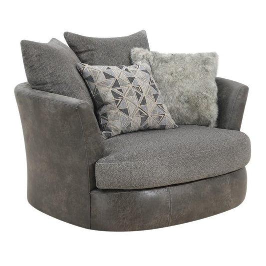 Wallace & Bay - Bright Charcoal Tweed and Faux Leather Swivel Accent Chair with Barrel Back And Cozy Fabrics - U510438 veiw 1