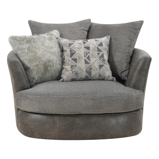 Wallace & Bay - Bright Charcoal Tweed and Faux Leather Swivel Accent Chair with Barrel Back And Cozy Fabrics - U510438 veiw 2