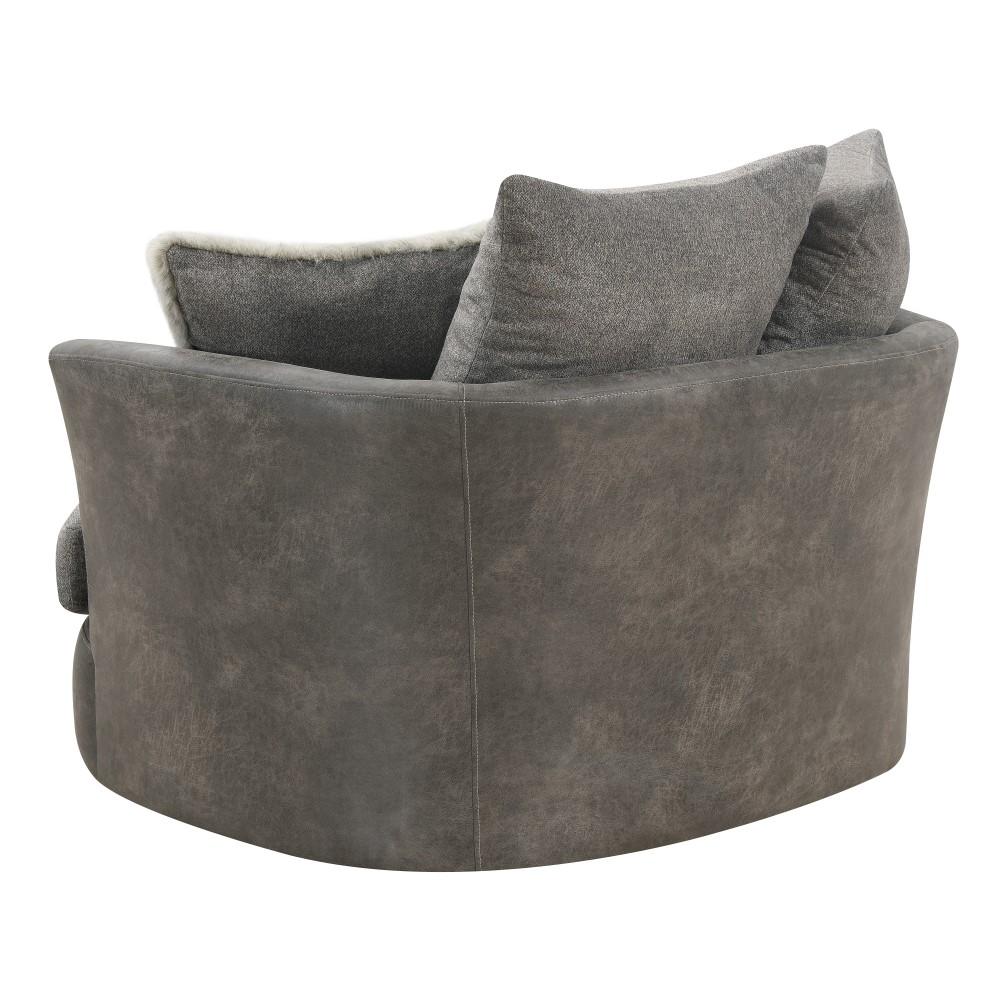 Wallace & Bay - Bright Charcoal Tweed and Faux Leather Swivel Accent Chair with Barrel Back And Cozy Fabrics - U510438 veiw 3
