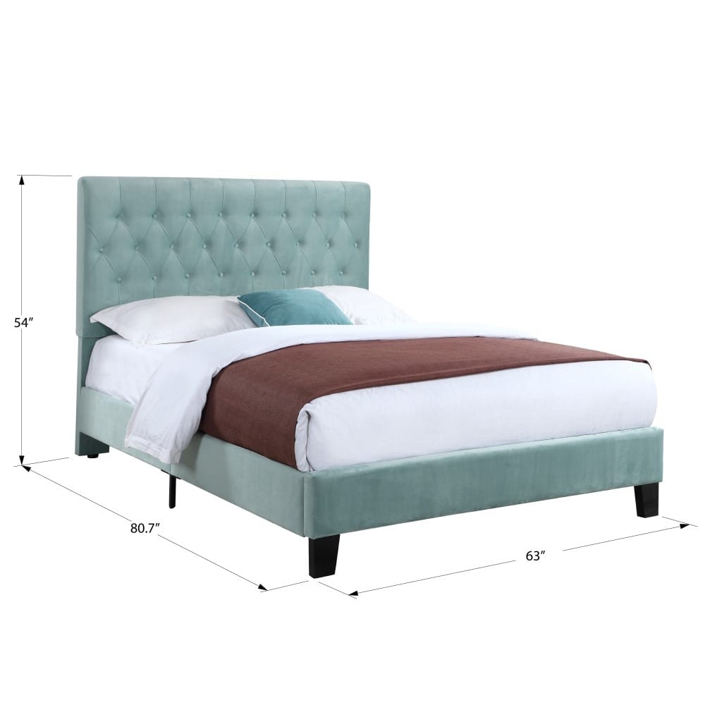 Wallace & Bay - Dalton Aqua Velvet Queen Upholstered Bed with Tufted, Padded Headboard, And Platform-Style Base - B510023 veiw 2