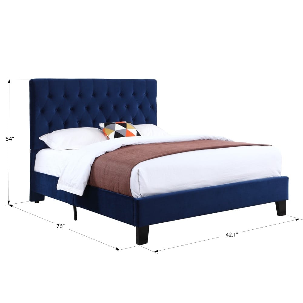Wallace & Bay - Dalton Cobalt Velvet Twin Upholstered Bed with Tufted, Padded Headboard, And Platform-Style Base - B510020 veiw 2