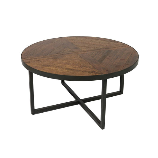 Wallace & Bay - Foley Rustic Wood and Black 36in Coffee Table with Round, Pieced Top And Metal Base - T510272 veiw 1
